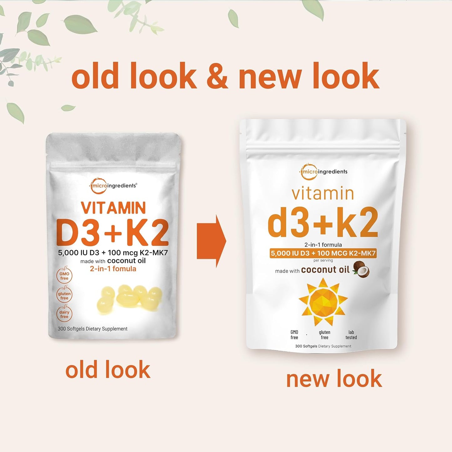 Micro Ingredients Vitamin D3 5,000 IU + K2 MK-7 100 mcg, 300 Softgels | Virgin Coconut Oil | 2-in-1 Support | Easy to Swallow, Non-GMO - PrimeBioHealth - canada supplements
