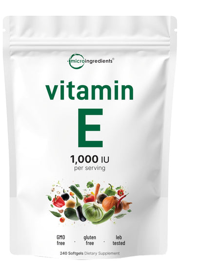 Micro Ingredients Vitamin E 1000 IU, 240 Softgels | Pure Vitamin E Oil Pills | Antioxidant Supplements for Skin and Face | Non-GMO, Gluten Free - PrimeBioHealth - canada supplements