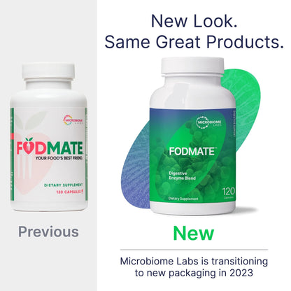 Microbiome Labs FODMATE Digestive Enzymes for Women & Men - Digestive Support for Low FODMAP Protocols & Occasional Bloating, Gas & Stomach Relief (120 Capsules) - PrimeBioHealth - canada supplements