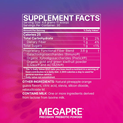 Microbiome Labs MegaPre Prebiotic Fiber Powder for Women, Men & Kids - Pineapple Orange Guava Prebiotic Fiber Supplement Powder with Clinically Tested Oligosaccharides - PrimeBioHealth - canada supplements