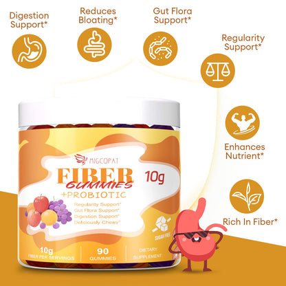 Migcopat 10G Fiber Gummies for Adults - Support Digestive Health - Fiber Supplement with 30 Billion CFU Probiotics Blend, ACV, Vitamin C, Inulin - No Sugar Added - Fruit Flavored - 180 Count - PrimeBioHealth - canada supplements