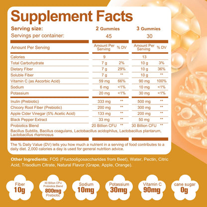 Migcopat 10G Fiber Gummies for Adults - Support Digestive Health - Fiber Supplement with 30 Billion CFU Probiotics Blend, ACV, Vitamin C, Inulin - No Sugar Added - Fruit Flavored - 180 Count - PrimeBioHealth - canada supplements