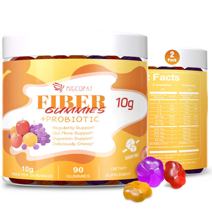 Migcopat 10G Fiber Gummies for Adults - Support Digestive Health - Fiber Supplement with 30 Billion CFU Probiotics Blend, ACV, Vitamin C, Inulin - No Sugar Added - Fruit Flavored - 180 Count - PrimeBioHealth - canada supplements