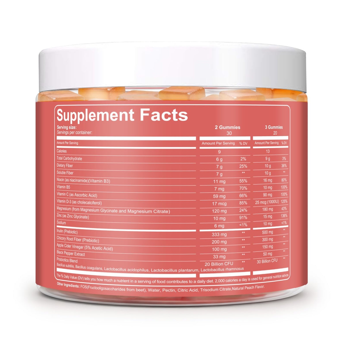 Migcopat 10G Fiber Gummies for Adults with Vitamins C, D, B3, B5 - Digestive & Gut Health Gummies with 30 Billion CFU Probiotics Blend, Inulin, ACV, Magnesium, Zinc - PrimeBioHealth - canada supplements