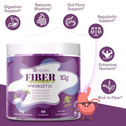 Migcopat 10G Fiber Gummies with 30 Billion CFU Probiotics, Grape Flavor, Bloating Support, Fiber Supplement with Vitamin C, - PrimeBioHealth - canada supplements