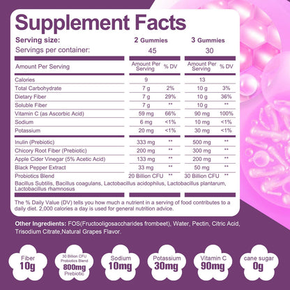 Migcopat 10G Fiber Gummies with 30 Billion CFU Probiotics, Grape Flavor, Bloating Support, Fiber Supplement with Vitamin C, - PrimeBioHealth - canada supplements