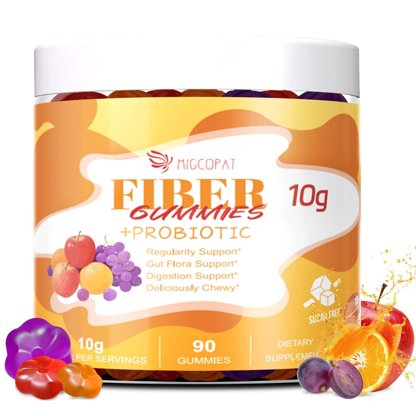 Migcopat 10G Fiber Gummies with Probiotics, Fiber Supplement with 30 Billion CFU Probiotics Blend, ACV, Vitamin C, Inulin - Support Digestive Health - PrimeBioHealth - canada supplements