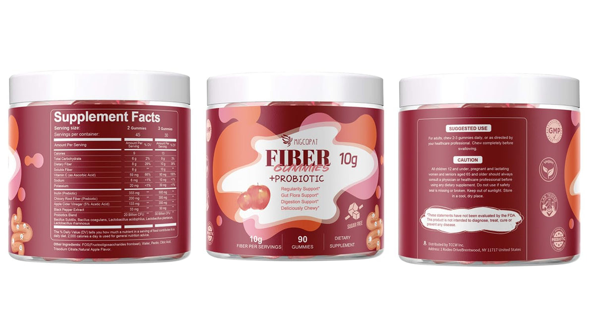 Migcopat Fiber Gummies with Probiotics,10G Fiber per Serving No Sugar Added Apple Flavor, with 10 Billion CFU Probiotics Blend, Apple Cider Vinegar, - PrimeBioHealth - canada supplements