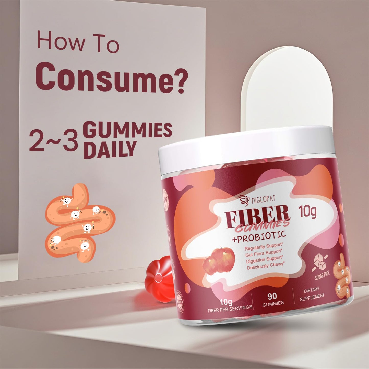 Migcopat Fiber Gummies with Probiotics,10G Fiber per Serving No Sugar Added Apple Flavor, with 10 Billion CFU Probiotics Blend, Apple Cider Vinegar, - PrimeBioHealth - canada supplements
