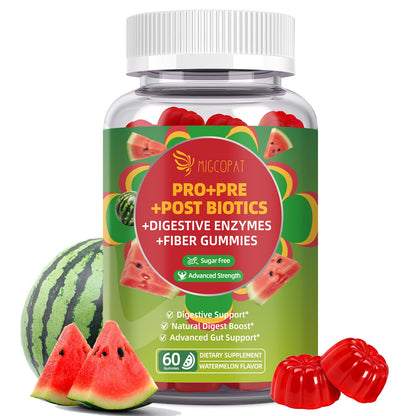Migcopat Pre Post Probiotics Gummies, Probiotic Prebiotic Postbiotic Digestive Enzymes with Fiber, 120 Billion CFU Probiotics - Digestive Health - PrimeBioHealth - canada supplements