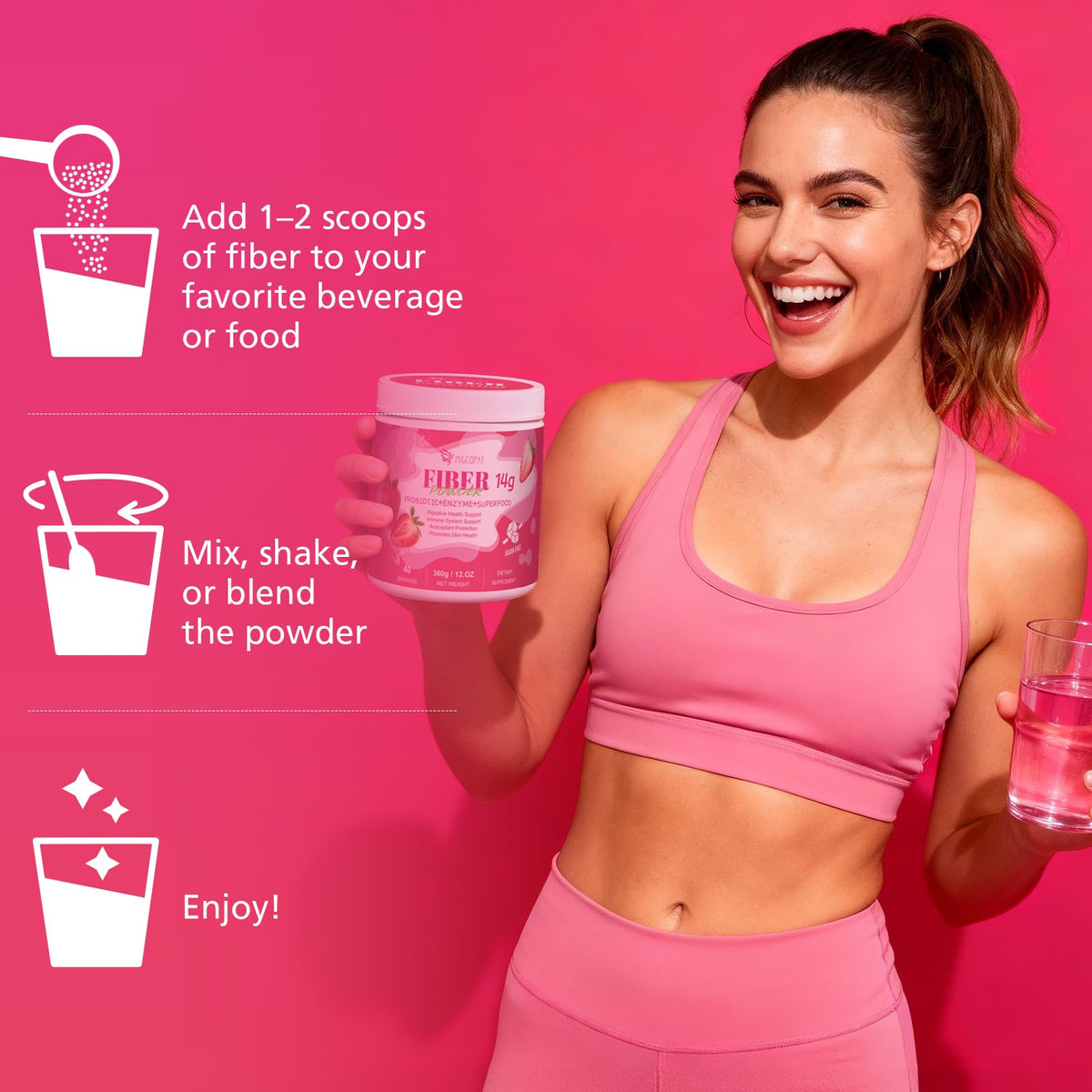 Migcopat Superfood Fiber Powder with Probiotics, Prebiotics, Digestive Enzymes, Vitamin C, Inulin, Magnesium, 14G Fiber Supplement for Digestive Support & Skin Health - PrimeBioHealth - canada supplements