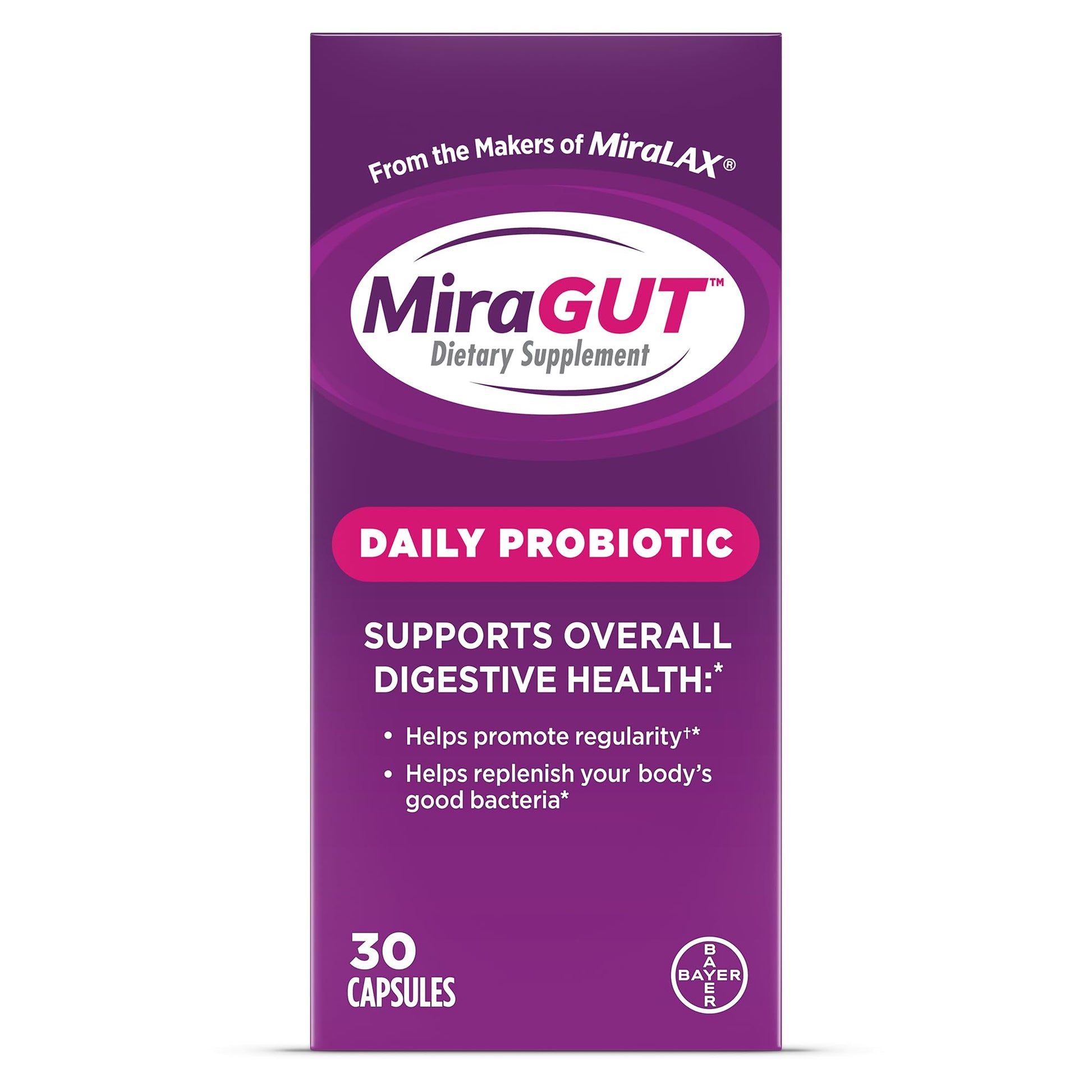 MiraGUT Daily Probiotic, from the Makers of MiraLAX, Probiotics for Digestive Health, Gluten-Free Supplement, Probiotic for Women and Men - PrimeBioHealth - canada supplements