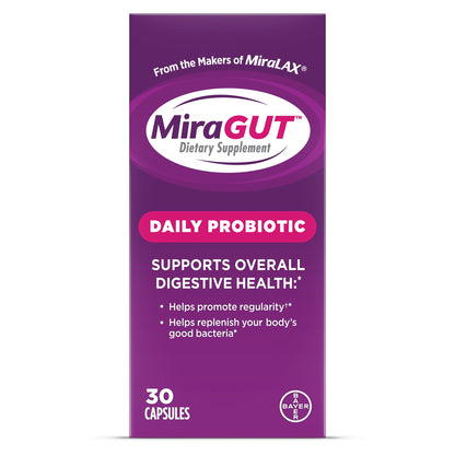 MiraGUT Daily Probiotic, from the Makers of MiraLAX, Probiotics for Digestive Health, Gluten-Free Supplement, Probiotic for Women and Men - PrimeBioHealth - canada supplements