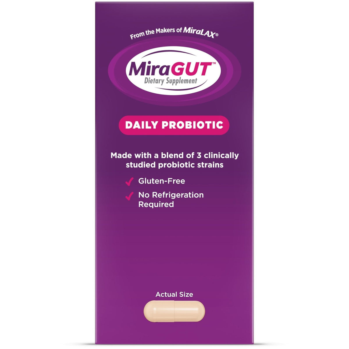 MiraGUT Daily Probiotic, from the Makers of MiraLAX, Probiotics for Digestive Health, Gluten-Free Supplement, Probiotic for Women and Men - PrimeBioHealth - canada supplements