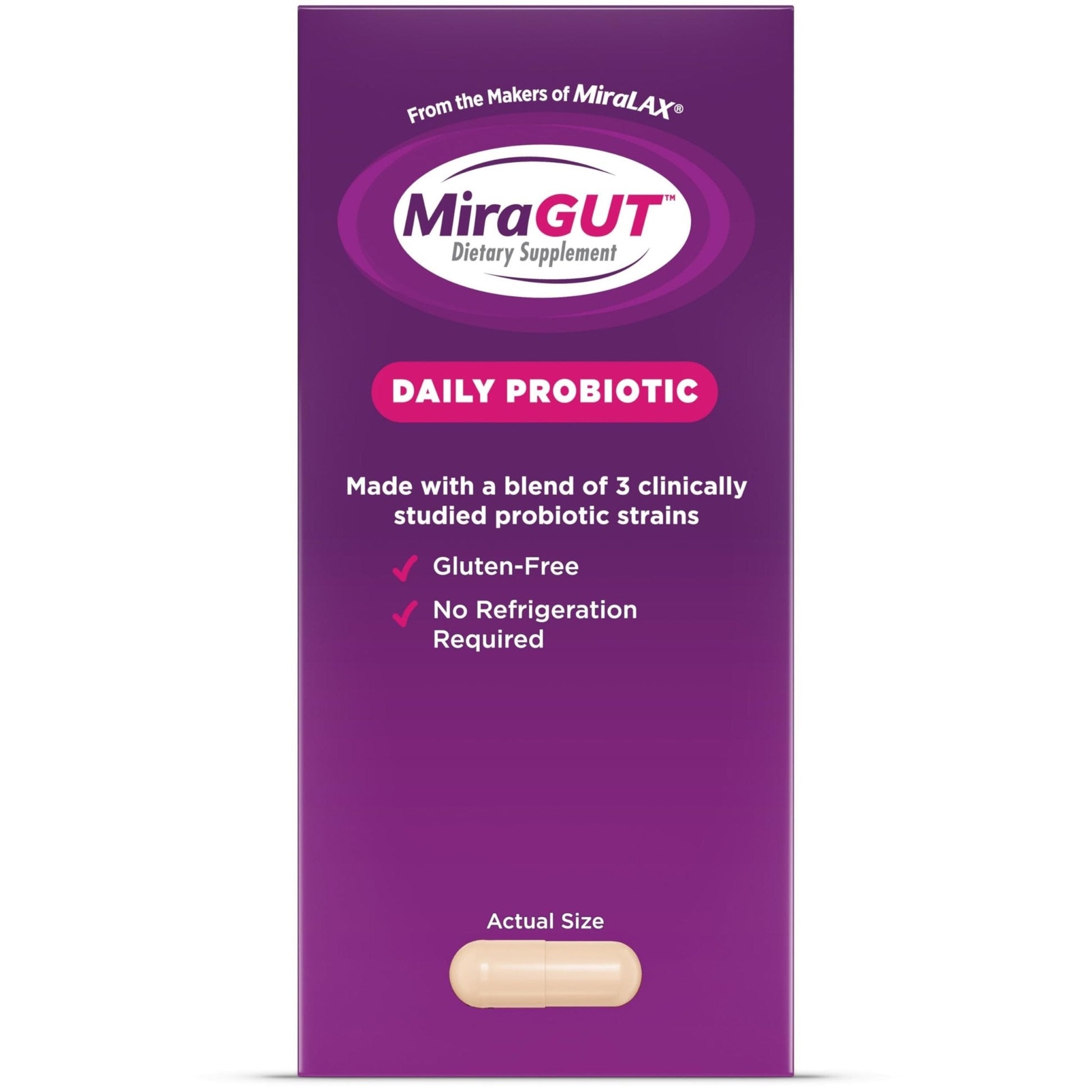 MiraGUT Daily Probiotic, from the Makers of MiraLAX, Probiotics for Digestive Health, Gluten-Free Supplement, Probiotic for Women and Men - PrimeBioHealth - canada supplements