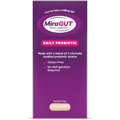 MiraGUT Daily Probiotic, from the Makers of MiraLAX, Probiotics for Digestive Health, Gluten-Free Supplement, Probiotic for Women and Men - PrimeBioHealth - canada supplements