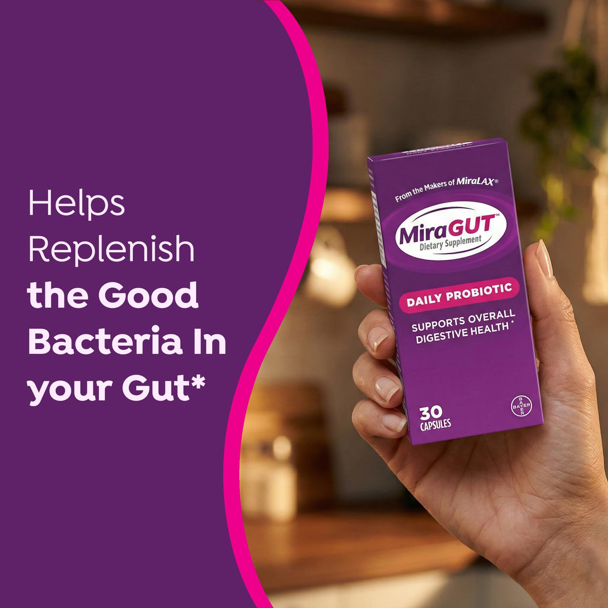 MiraGUT Daily Probiotic, from the Makers of MiraLAX, Probiotics for Digestive Health, Gluten-Free Supplement, Probiotic for Women and Men - PrimeBioHealth - canada supplements