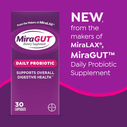 MiraGUT Daily Probiotic, from the Makers of MiraLAX, Probiotics for Digestive Health, Gluten-Free Supplement, Probiotic for Women and Men - PrimeBioHealth - canada supplements