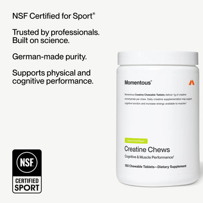 Momentous Creatine Chews - Creatine Monohydrate - Supports Strength, Lean Muscle, & Recovery for Men & Women - NSF Certified for Sport - 150 Chewable Tablets - Lemon Lime - PrimeBioHealth - canada supplements