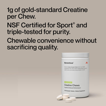 Momentous Creatine Chews - Creatine Monohydrate - Supports Strength, Lean Muscle, & Recovery for Men & Women - NSF Certified for Sport - 150 Chewable Tablets - Lemon Lime - PrimeBioHealth - canada supplements
