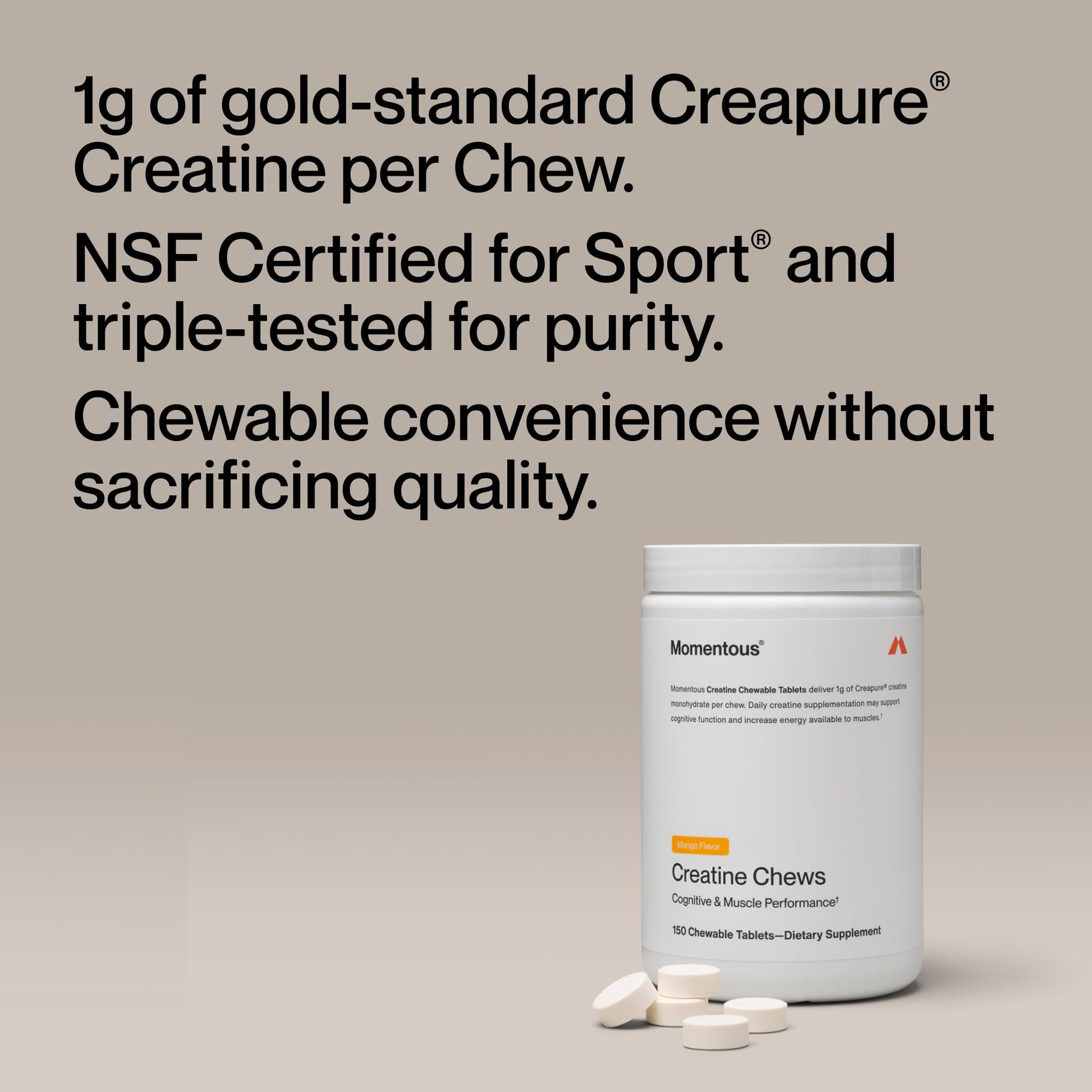 Momentous Creatine Chews - Creatine Monohydrate - Supports Strength, Lean Muscle, & Recovery for Men & Women - NSF Certified for Sport - 150 Chewable Tablets - Lemon Lime - PrimeBioHealth - canada supplements