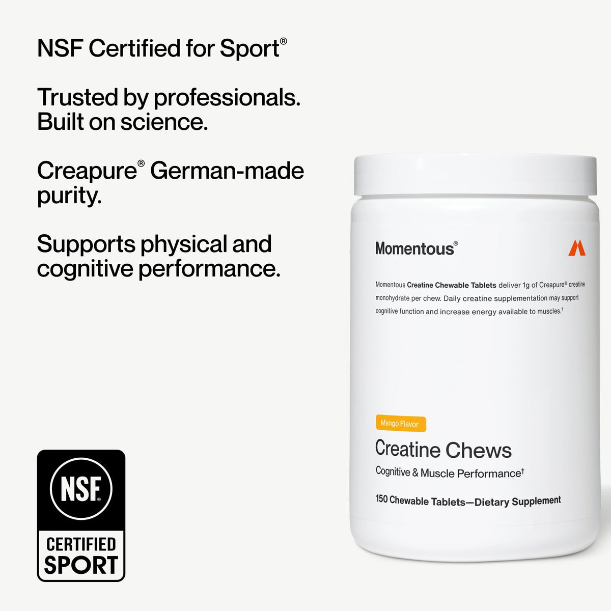 Momentous Creatine Chews - Creatine Monohydrate - Supports Strength, Lean Muscle, & Recovery for Men & Women - NSF Certified for Sport - 150 Chewable Tablets - Lemon Lime - PrimeBioHealth - canada supplements