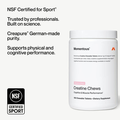 Momentous Creatine Chews - Creatine Monohydrate - Supports Strength, Lean Muscle, & Recovery for Men & Women - NSF Certified for Sport - 150 Chewable Tablets - Lemon Lime - PrimeBioHealth - canada supplements