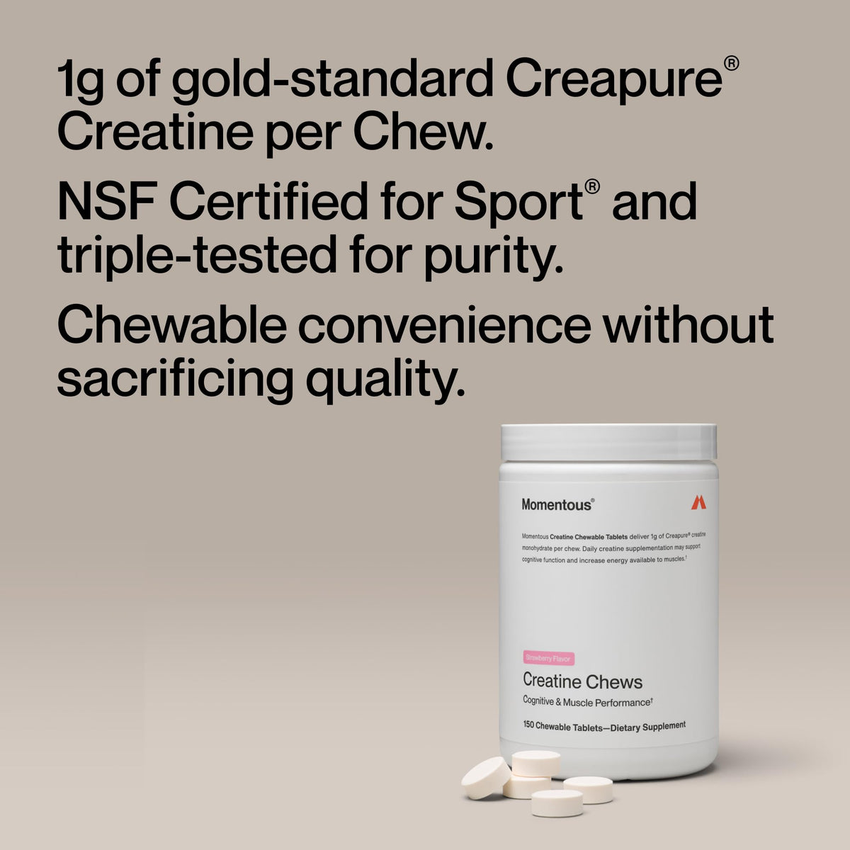 Momentous Creatine Chews - Creatine Monohydrate - Supports Strength, Lean Muscle, & Recovery for Men & Women - NSF Certified for Sport - 150 Chewable Tablets - Lemon Lime - PrimeBioHealth - canada supplements