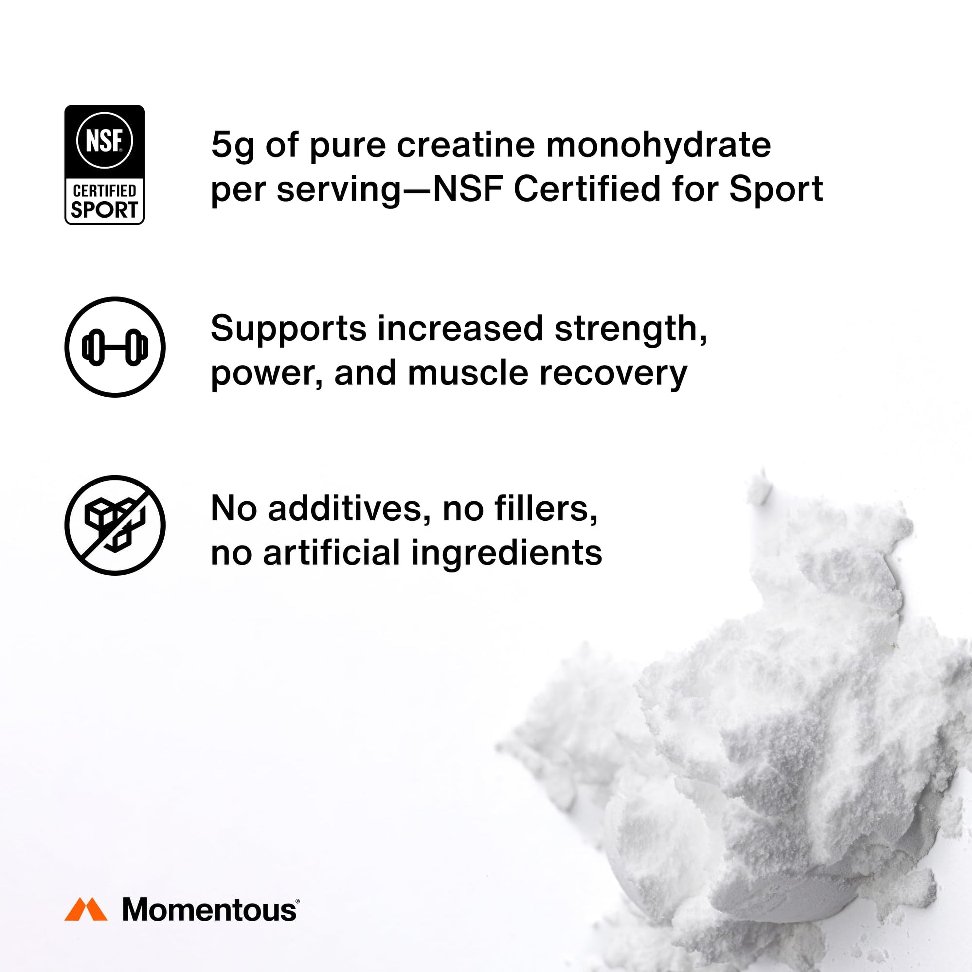 Momentous Creatine Monohydrate Powder - Creatine Powder - Supports Strength, Lean Muscle, & Recovery for Men & Women - NSF Certified for Sport - 5 g per Serving - 30 Servings - PrimeBioHealth - canada supplements