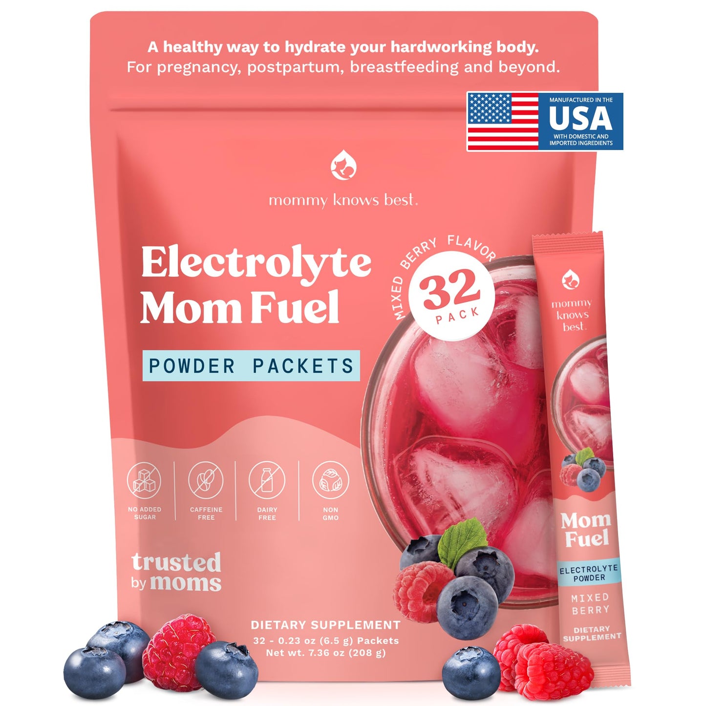 Mommy Knows Best Mom Fuel Electrolyte Drink Mix for Moms, Hydration Support - for Pregnancy, Prenatal, Electrolytes + Trace Minerals, Lactation Drink Mix Supplement (32 Count) - PrimeBioHealth - canada supplements