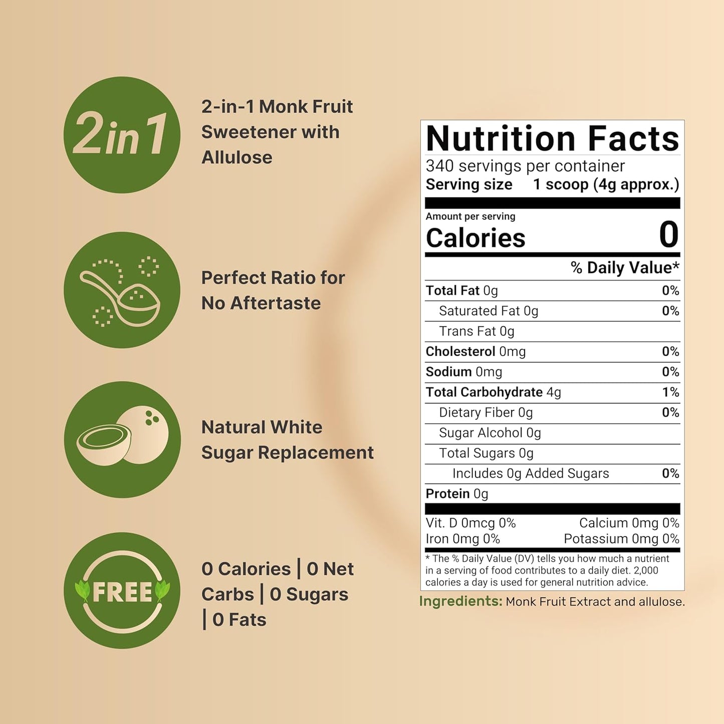Monk Fruit & Allulose Sweetener with No Erythritol, 3 Pounds | 0 Aftertaste, 0 Calories, 0 Net Carbs – 1:1 Sugar Substitute – Perfect Sweet Balance for Baking, Cooking, Beverages – Keto, Vegan - PrimeBioHealth - canada supplements