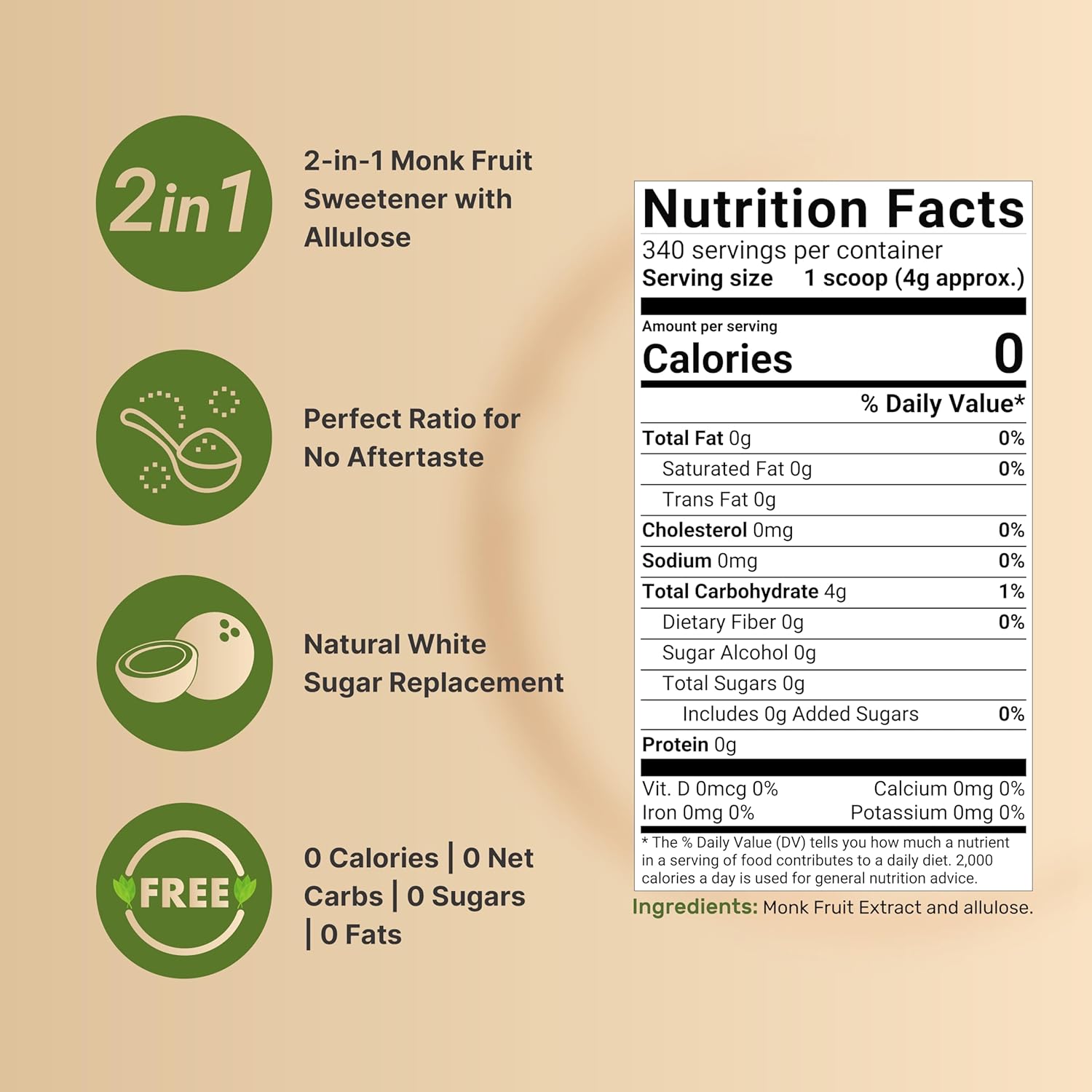 Monk Fruit & Allulose Sweetener with No Erythritol, 3 Pounds | 0 Aftertaste, 0 Calories, 0 Net Carbs – 1:1 Sugar Substitute – Perfect Sweet Balance for Baking, Cooking, Beverages – Keto, Vegan - PrimeBioHealth - canada supplements