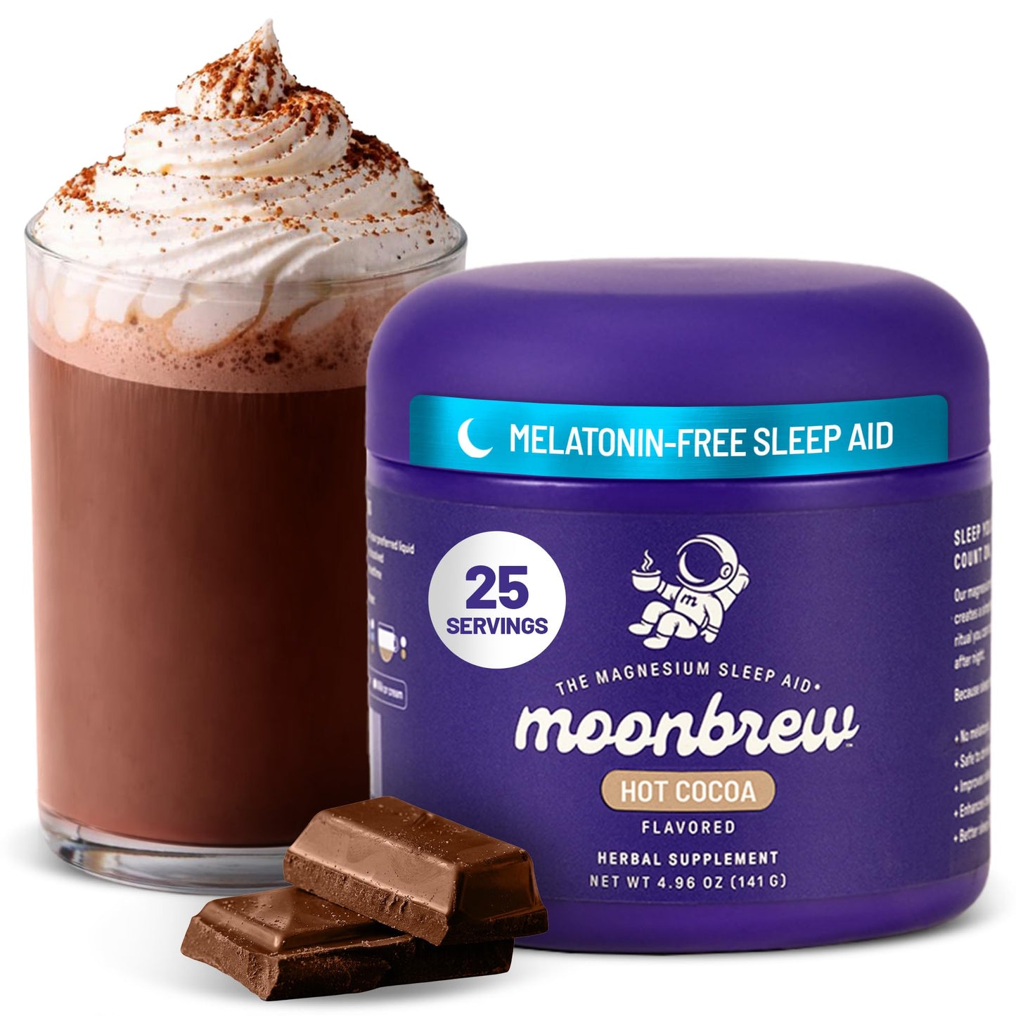 MoonBrew Nighttime Magnesium Hot Cocoa Jar, Natural Sleep Aid Drink Mix for Adults - Calming Melatonin-Free Sleep Support - Sleepy Hot Chocolate Powder with L-Theanine, - PrimeBioHealth - canada supplements