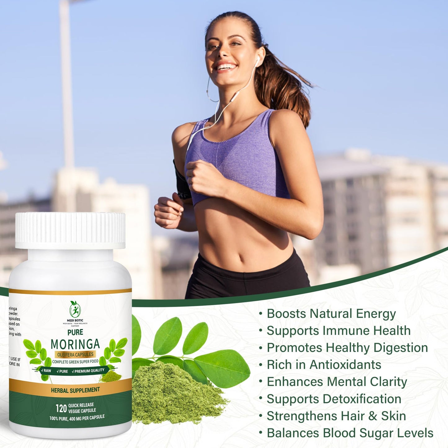 Moringa Capsules, Moringa Pure Capsules For Energy, Immune Support, Gut Health & Powerful Green Superfood, Rich In Antioxidants, Essential Vitamins & Amino Acids - PrimeBioHealth - canada supplements