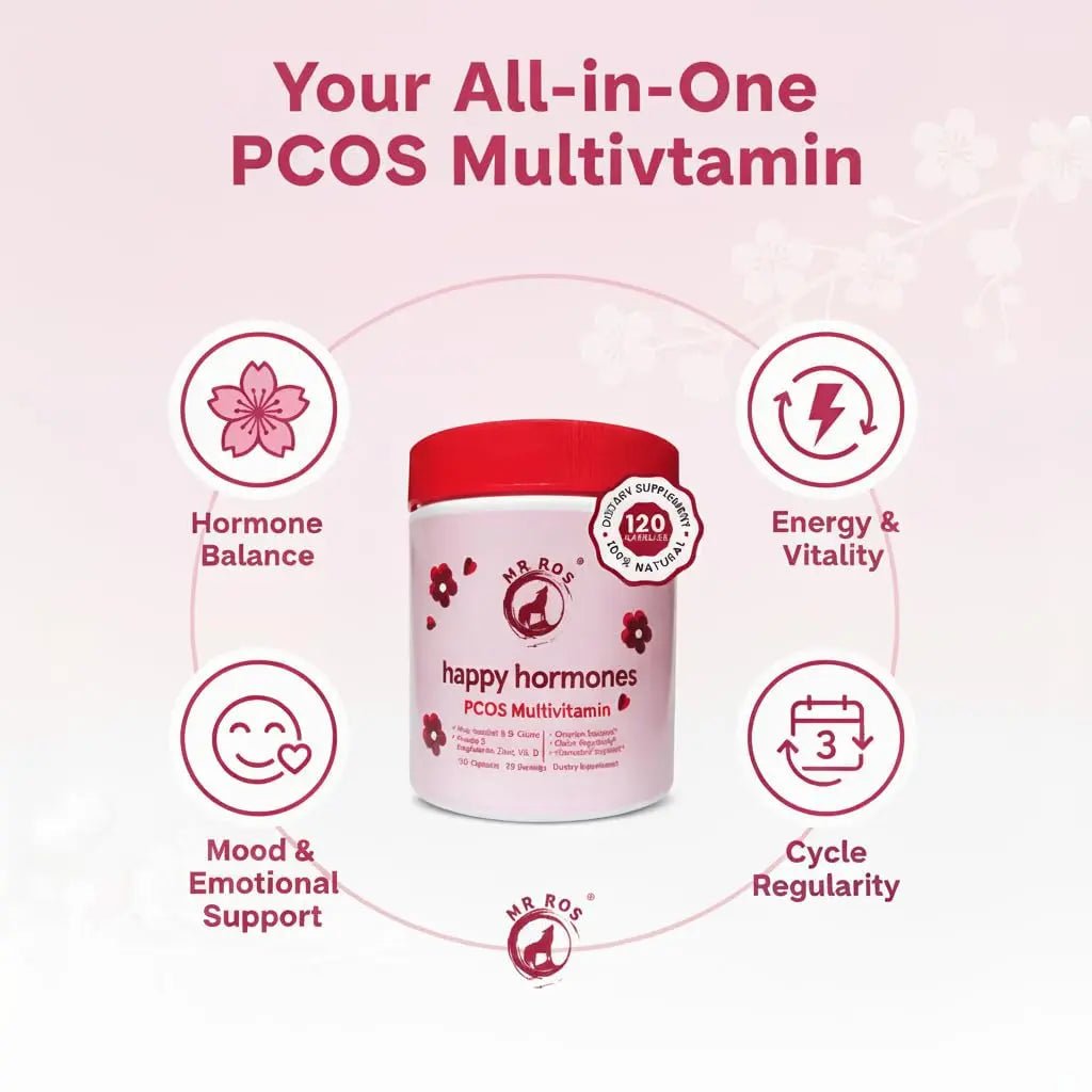 Mr Ros PCOS Multivitamin for Women – Happy Hormones Formula – Myo & D-Chiro Inositol 40:1, Omega-3, Vitamin D3, Zinc & Magnesium - PrimeBioHealth - canada supplements