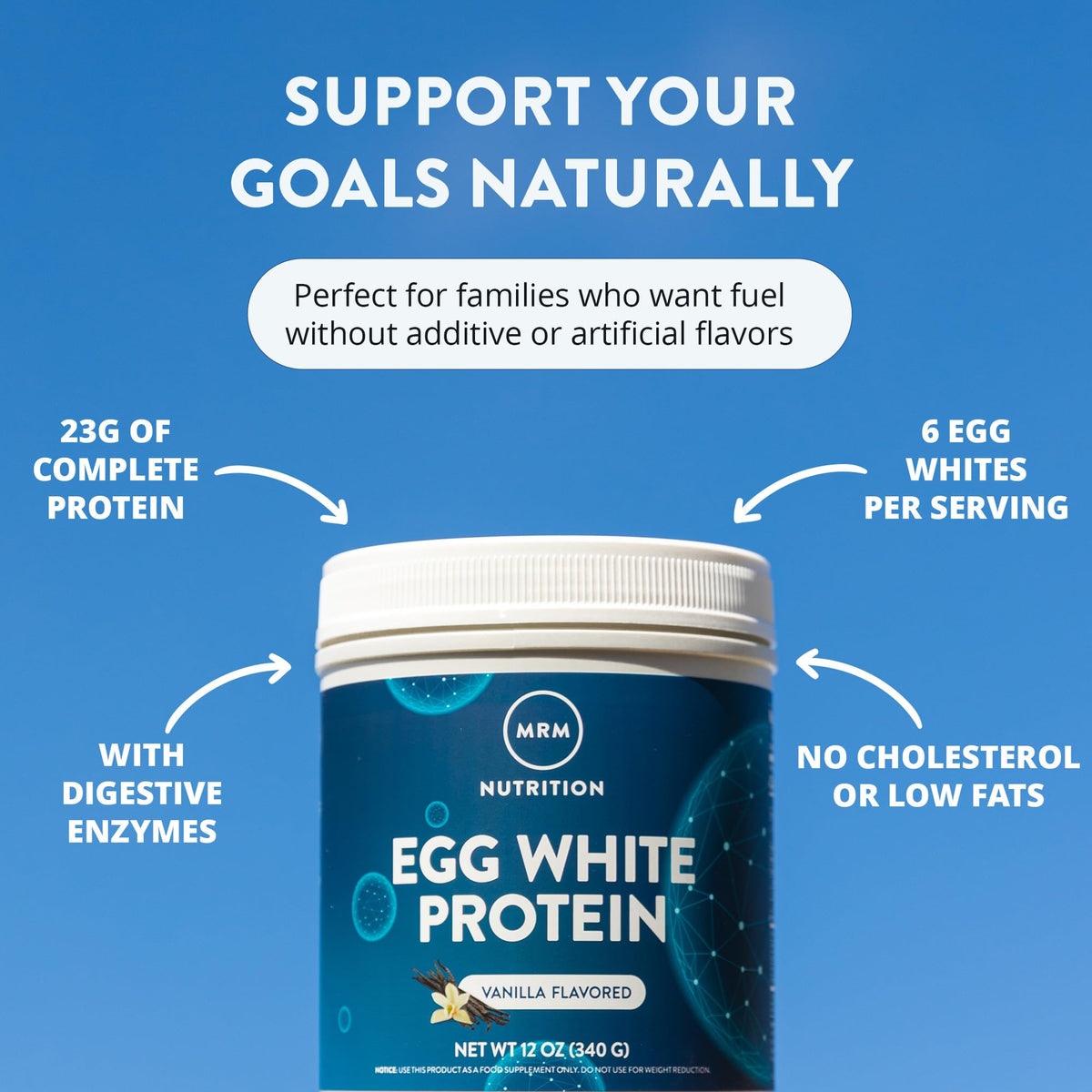 MRM Nutrition Egg White Protein - Sugar Free Vanilla Flavored Powder, 23g Fat-Free Protein with Digestive Enzymes, Free of Dairy, Gluten, and Soy, High Biological Value - 20 Servings - PrimeBioHealth - canada supplements