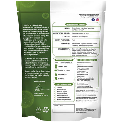 MRM Organic Green Banana Powder Superfood - Prebiotic-Fiber, Digestive Resistant Starch, Flour Alternative for Baking, Cooking and Shakes, Gluten‑Free, Vegan, Non-GMO verified-40 Servings - PrimeBioHealth - canada supplements