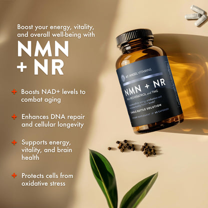 Mt. Angel Vitamins NMN Supplement + NR with Resveratrol & TMG, Dual NAD+ Precursors for Cellular Energy & Healthy Aging, 60 Capsules - PrimeBioHealth - canada supplements