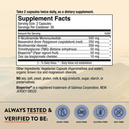 Mt. Angel Vitamins NMN Supplement + NR with Resveratrol & TMG, Dual NAD+ Precursors for Cellular Energy & Healthy Aging, 60 Capsules - PrimeBioHealth - canada supplements