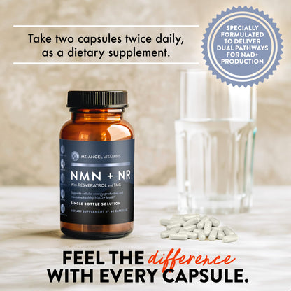 Mt. Angel Vitamins NMN Supplement + NR with Resveratrol & TMG, Dual NAD+ Precursors for Cellular Energy & Healthy Aging, 60 Capsules - PrimeBioHealth - canada supplements
