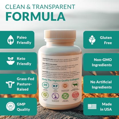 Multi Collagen 180 Protein Capsules - Type I, II, III, V, X Collagen Pills - Proprietary Blend of Eggshell, Chicken, Wild Fish & Grass-Fed - PrimeBioHealth - canada supplements