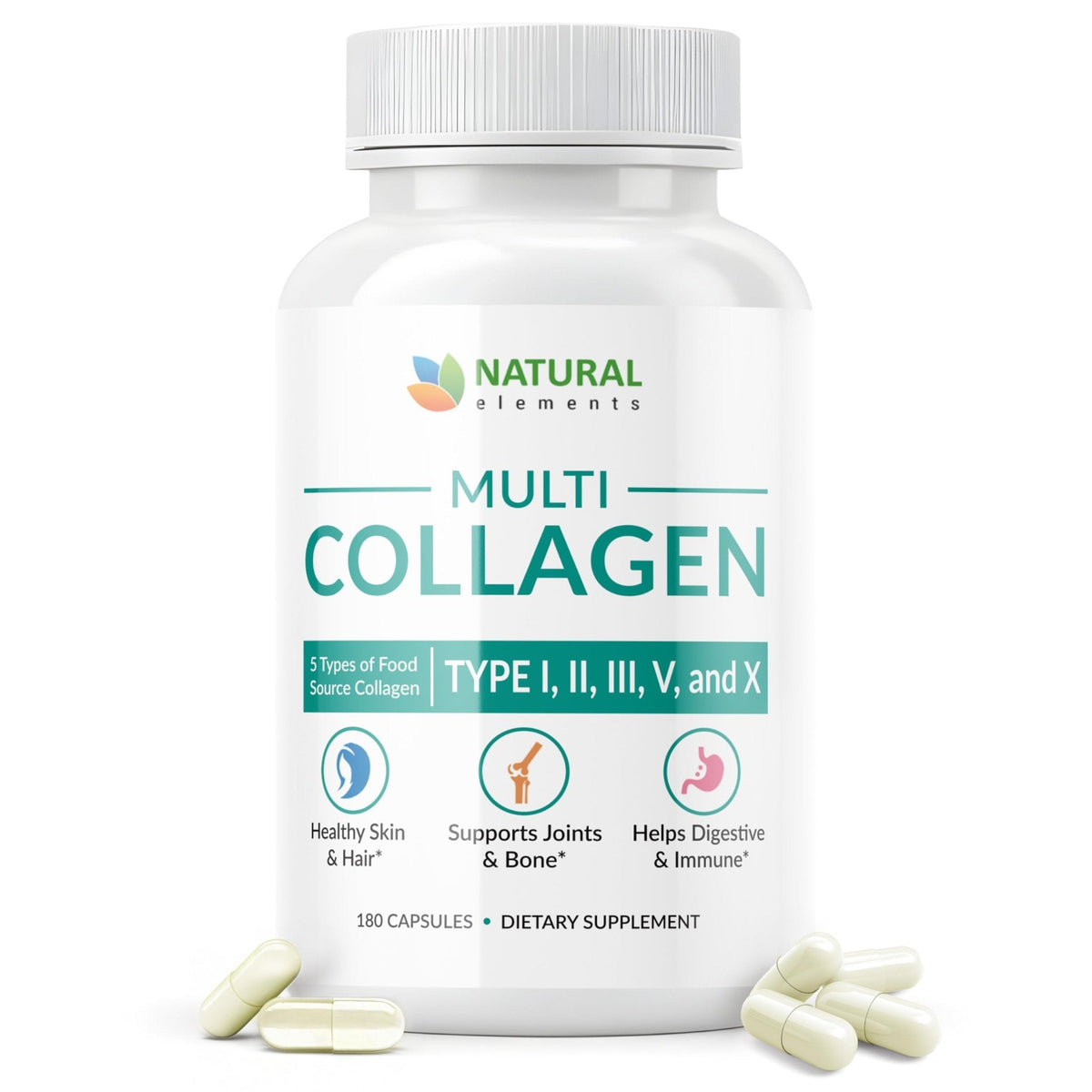 Multi Collagen 180 Protein Capsules - Type I, II, III, V, X Collagen Pills - Proprietary Blend of Eggshell, Chicken, Wild Fish & Grass-Fed - PrimeBioHealth - canada supplements