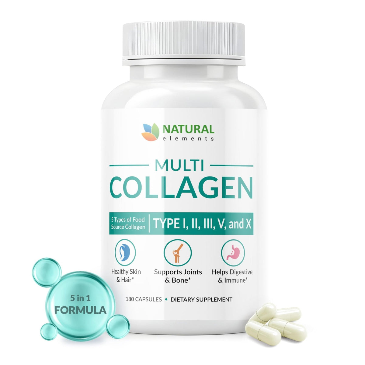 Multi Collagen 180 Protein Capsules - Type I, II, III, V, X Collagen Pills - Proprietary Blend of Eggshell, Chicken, Wild Fish & Grass-Fed - PrimeBioHealth - canada supplements