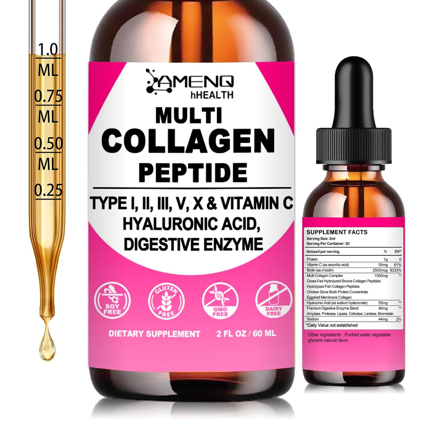 Multi Collagen Peptides Liquid Drops for Women & Men, Hydrolyzed Collagen Peptides Type - PrimeBioHealth - canada supplements