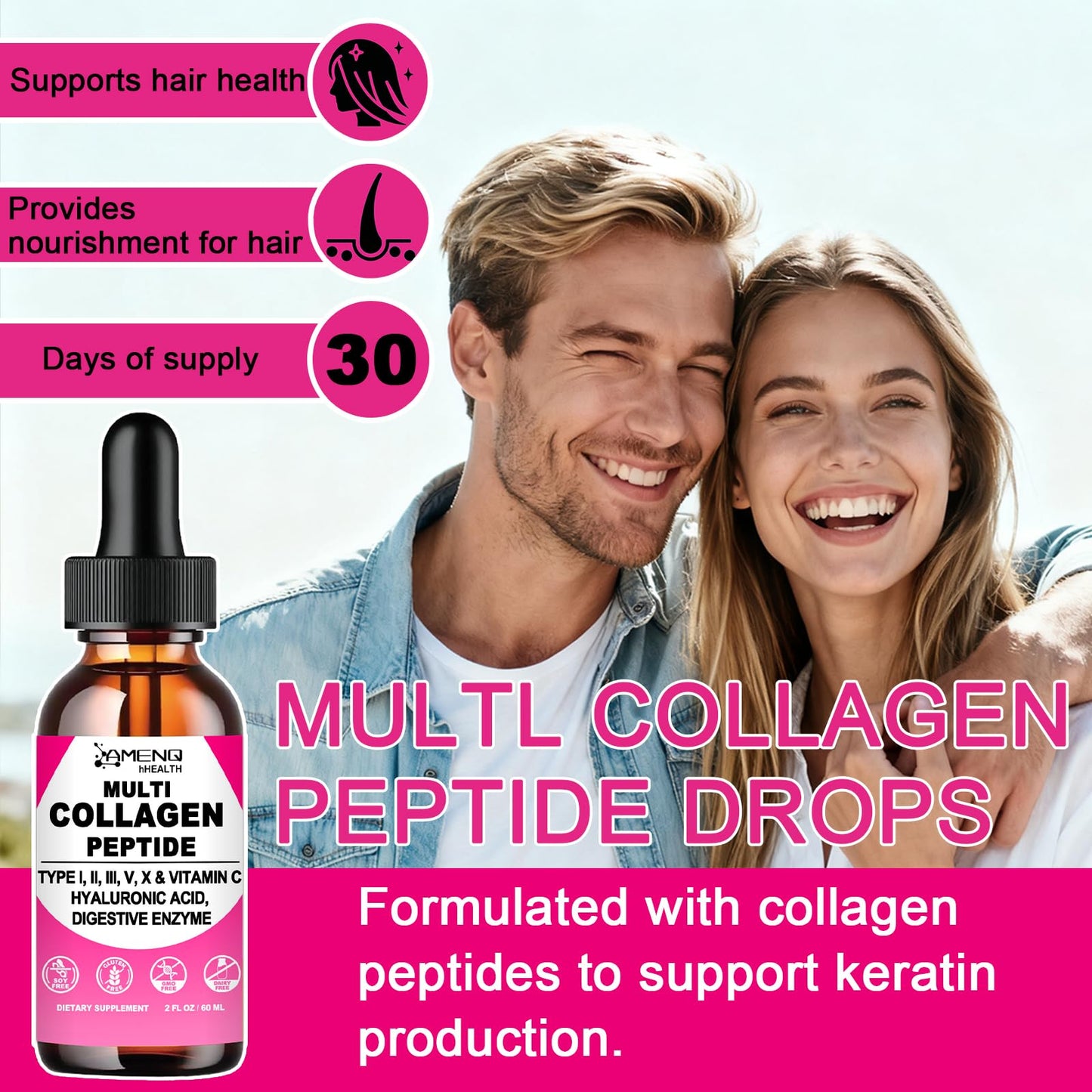 Multi Collagen Peptides Liquid Drops for Women & Men, Hydrolyzed Collagen Peptides Type - PrimeBioHealth - canada supplements