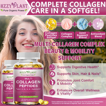 Multi Collagen Peptides Softgel - Type I, II, III, V, X - Hydrolyzed Collagen Peptides with Biotin Vitamin C Hyaluronic Acid for Women & Men, Supports Skin Hair Nail & Joint, Non-GMO, 60 Servings - PrimeBioHealth - canada supplements