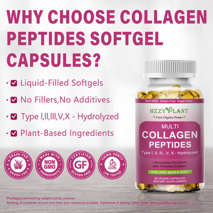 Multi Collagen Peptides Softgel - Type I, II, III, V, X - Hydrolyzed Collagen Peptides with Biotin Vitamin C Hyaluronic Acid for Women & Men, Supports Skin Hair Nail & Joint, Non-GMO, 60 Servings - PrimeBioHealth - canada supplements