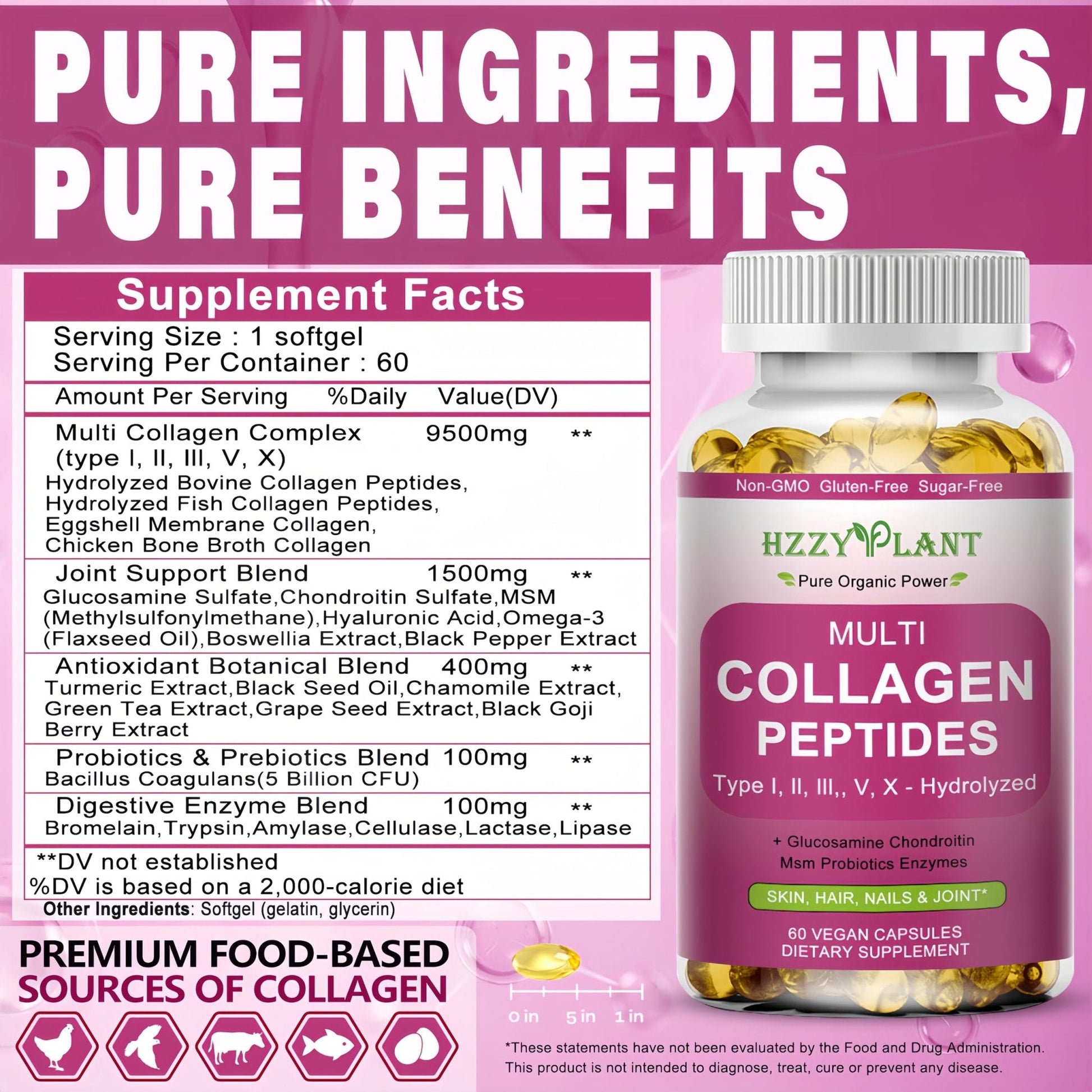 Multi Collagen Peptides Softgel - Type I, II, III, V, X - Hydrolyzed Collagen Peptides with Biotin Vitamin C Hyaluronic Acid for Women & Men, Supports Skin Hair Nail & Joint, Non-GMO, 60 Servings - PrimeBioHealth - canada supplements