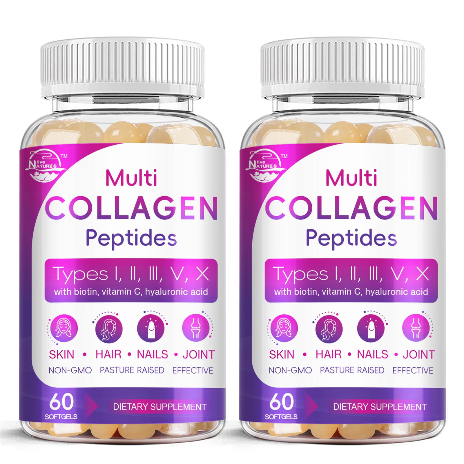 Multi Collagen Peptides Softgel - Type I, II, III, V, X - Hydrolyzed Collagen Peptides with Biotin, Vitamin C, Hyaluronic Acid, Supports Skin Hair Nail - PrimeBioHealth - canada supplements