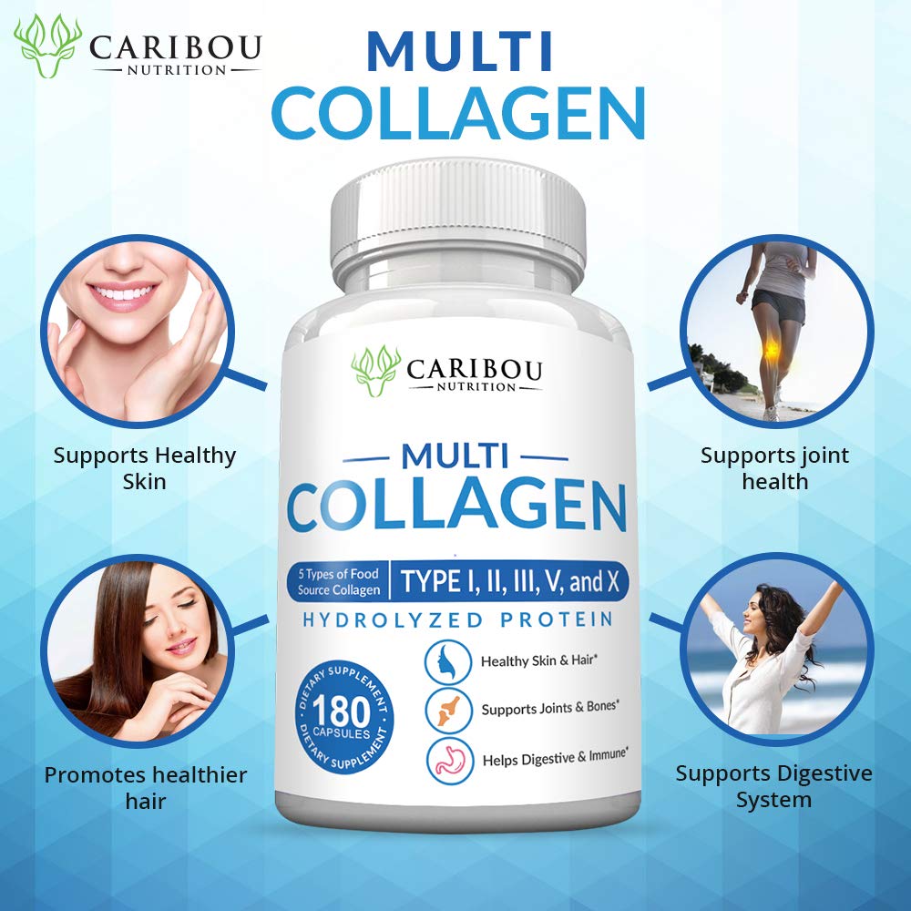 Multi Collagen Pills - 180 Collagen Pills - Type I, II, III, V & X Collagen Capsules - Unique Blend of Collagen Peptides Capsules - Wild Fish, Eggshell, - PrimeBioHealth - canada supplements
